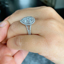 Load image into Gallery viewer, Pear Shape Moissanite and Round Cut Sides Cvd Diamond Engagement Ring Halo Bridal Wedding Ring Double Halo Style 14k Solid White Gold 2.70ct
