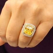 Load image into Gallery viewer, Cushion Cut Yellow Citrine Center And Round Cut Natural Sides Diamond Engagement Ring Wedding Halo Ring 14k Solid White And Yellow Gold 4.50
