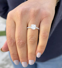Load image into Gallery viewer, Cushion Cut Moissanite And Natural Round Cut Sides Diamonds Engagement Ring In 14k Solid White Gold Bridal Ring Minimalist Wedding Ring 2.20
