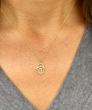 Load image into Gallery viewer, Hamsa Style Pendent And Chain in 14K Solid Yellow Gold Necklace Minimalist Style Wedding Bridal And Anniversary Gift For Her Gold Chain
