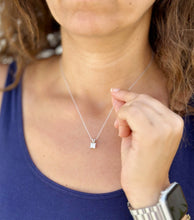 Load image into Gallery viewer, Solitaire Necklace And Chain Delicate Pendant Princess Cut Moissanite Prong Set Minimalist Dainty Pendant For Her 14k Solid White Gold 1.00
