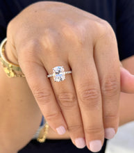 Load image into Gallery viewer, Cushion Cut Moissanite Ring And Round Cut Natural Diamonds Engagement Ring 14K Solid Rose Gold Solitaire Four Prong set Wedding Ring 4.25ctw
