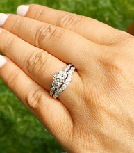 Load image into Gallery viewer, Round Cut Moissanite And Natural Diamonds Sides Engagement Ring And Matching Band Wedding Bridal Set In 14k White Gold Antique Style 1.35ct
