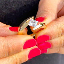 Load image into Gallery viewer, Princess Cut Moissanite Engagement Ring Tension Set Wedding Ring Set In 14k Solid Yellow Gold Anniversary Ring Solitaire Bridal Ring 1.00ct

