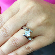 Load image into Gallery viewer, Princess Cut Moissanite Engagement Ring Tension Set Solitaire Bridal Ring 14k Solid And Heavy White Gold Wedding Anniversary Ring 1.50ct
