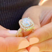 Load image into Gallery viewer, Cushion Cut Moissanite and Natural Round Cut Side Diamond Engagement Ring Halo Style Bridal  Ring 14k Solid Yellow Gold Wedding Ring 5.50ctw
