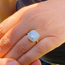Load image into Gallery viewer, Cushion Cut Moissanite and Natural Round Cut Side Diamond Engagement Ring Halo Style Bridal  Ring 14k Solid Yellow Gold Wedding Ring 5.50ctw
