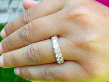 Load image into Gallery viewer, Round Cut Moissanite Three Sided Eternity Band Set Anniversary Band Prong Set Wedding Band In 14k Solid Rose Gold Eternity Band For Her 4.00
