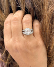 Load image into Gallery viewer, Oval Shape Moissanite and Round Cut Sides Engagement Ring And Matching Band Halo Style 14k Solid White Gold Wedding Ring Split Shank 2.50ctw

