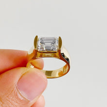 Load image into Gallery viewer, Emerald Cut Moissanite Engagement Ring Semi Tension Set Solitaire Set In 14k Heavy And Solid Yellow Gold Wedding Ring Thick Bridal Ring 3.50
