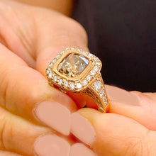 Load image into Gallery viewer, Cushion Cut Natural Smokey Topaz And Round Cut Natural Diamonds Engagement Ring Bezel Set Halo Ring Bridal Ring 14k Solid Rose Gold 3.70ctw
