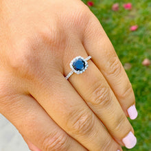 Load image into Gallery viewer, Round Cut Natural Sapphire And Side Natural Diamonds Engagement Ring Halo Ring Wedding Ring 14K Solid White Gold Bridal Propose Ring 2.30ctw
