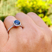 Load image into Gallery viewer, Round Cut Natural Sapphire And Side Natural Diamonds Engagement Ring Halo Ring Wedding Ring 14K Solid White Gold Bridal Propose Ring 2.30ctw
