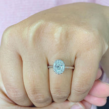Load image into Gallery viewer, Oval and Round Cut Diamond Engagement Ring IGI Certified 14k Solid White Gold Wedding Ring Halo Style Bridal Propose Ring Halo Prong 1.20ctw
