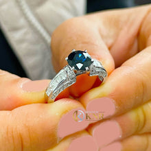 Load image into Gallery viewer, Round Cut Natural Sapphire And Natural Diamond Ring Wedding Ring Princess Cut Bridal Anniversary Ring Filigree 14K Solid White Gold 2.35ctw
