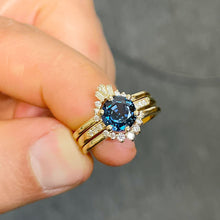 Load image into Gallery viewer, Round Cut Natural Blue Sapphire And Natural Round And Baguettes Cut Sides Diamonds Engagement Ring 14k Solid Yellow Gold Wedding Ring 2.00ct
