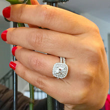 Load image into Gallery viewer, Cushion Cut Diamond And Round Cut Sides Engagement Ring And Matching Band Double Halo Bridal Set 14k Solid White Gold Wedding Set 1.60ctw
