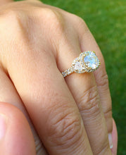 Load image into Gallery viewer, Round Cut Moissanite and Cvd Diamonds Round And Half Moon Cut Engagement Ring Deco Bridal Ring 14k Solid Yellow Gold Wedding Ring 3.00ctw
