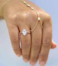 Load image into Gallery viewer, Pear Shape Moissanite And Round Cut Sides Engagement Ring In 14k Solid Rose Gold Bridal Ring Halo Style Wedding Ring Filigree Style 1.70ctw
