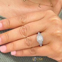 Load image into Gallery viewer, IGI Certified Cushion Cut Center and Round And Trapezoids Cut Diamond Engagement Ring Halo Ring 14k Solid White Gold Wedding Ring 2.00 F-VS2
