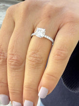 Load image into Gallery viewer, Cushion Cut Moissanite And Natural Round Cut Sides Diamonds Engagement Ring In 14k Solid White Gold Bridal Ring Minimalist Wedding Ring 2.20

