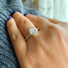 Load image into Gallery viewer, Oval Shape Moissanite And Round Cut Sides Engagement Ring Halo Style Wedding Ring Bridal Propose Ring For Her 14k Solid Yellow Gold 2.50ctw
