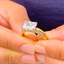 Load image into Gallery viewer, Radiant Cut Moissanite Engagement Ring And Matching Band Solitaire Set In 14k Solid Yellow Gold Bridal Wedding Ring And Band Set 3.50ct
