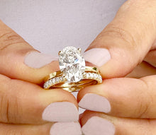 Load image into Gallery viewer, Oval Shape Moissanite And Round Cut Sides Engagement Ring And Matching Band 14k Solid Yellow Gold Bridal Ring Solitaire Wedding Ring 3.30ctw
