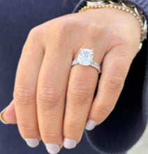 Load image into Gallery viewer, Cushion Cut And Round Cut Sides Diamond IGI Certified Engagement Ring And Matching Band 14k Solid White Gold Halo Wedding Ring 4.40ctw G-VS2

