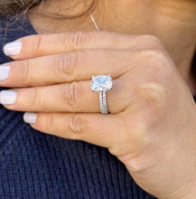Load image into Gallery viewer, Cushion Cut And Round Cut Sides Diamond IGI Certified Engagement Ring And Matching Band 14k Solid White Gold Halo Wedding Ring 4.40ctw G-VS2
