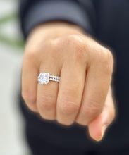 Load image into Gallery viewer, Cushion Cut Moissanite and Round Cut Sides Engagement Ring And Matching Band 14k Solid White Gold Halo Style Wedding Set Bridal Set 4.00ctw
