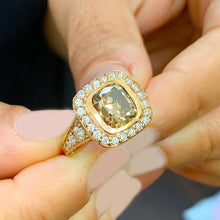 Load image into Gallery viewer, Cushion Cut Natural Smokey Topaz And Round Cut Natural Diamonds Engagement Ring Bezel Set Halo Ring Bridal Ring 14k Solid Rose Gold 3.70ctw
