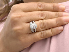 Load image into Gallery viewer, Oval Cut Moissanite and Round Cut Cvd Diamond Sides Engagement Ring And Matching Band Halo Design 14k Solid White Gold Split Shank 2.50ctw
