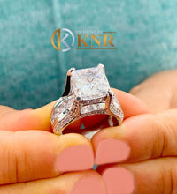 Load image into Gallery viewer, Cushion Cut Moissanite And cvd Round Cut Side Diamond Engagement Ring Right Hand Ring 14k Solid And Heavy White Gold Wedding Ring 6.50
