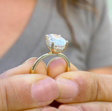 Load image into Gallery viewer, Oval Shape Moissanite And Round Sides Engagement Ring Set In 14k Solid Yellow Gold Bridal Ring Wedding Ring Hidden Halo Style Ring 3.15ctw
