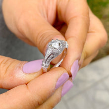 Load image into Gallery viewer, Round Cut Moissanite Engagement Ring Inner Halo Wedding Ring Antique Style Bridal Ring For Her 14k Solid White Gold Propose Ring 1.65ctw
