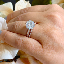 Load image into Gallery viewer, Round Cut Moissanite Engagement Ring And Band And Round Cut Sides 4.50ct 14k Solid Rose Gold Wedding Ring And Matching Band Half Eternity
