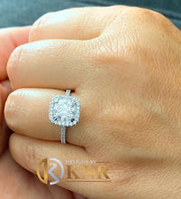 Load image into Gallery viewer, Cushion Cut Moissanite And Round Cut Engagement Ring Halo Halo Style Bridal Ring Wedding Ring Women's 14k Solid White Gold Ring For Her 2.20
