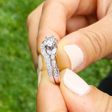 Load image into Gallery viewer, Round Cut Moissanite Engagement Ring And Matching Band Antique Design Wedding Ring And Band Bridal Set Set In 14k Solid White Gold 1.35ctw
