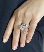 Load image into Gallery viewer, Cushion And Round Cut Sides Diamond Engagement Ring And Band Set In IGI Certified 14K Solid Rose Gold Hidden Halo Wedding Bridal Ring 6.50ct

