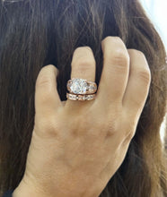 Load image into Gallery viewer, Cushion And Round Cut Sides Diamond Engagement Ring And Band Set In IGI Certified 14K Solid Rose Gold Hidden Halo Wedding Bridal Ring 6.50ct
