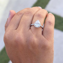 Load image into Gallery viewer, Pear Shape Moissanite And Round Cut Sides Natural Diamonds Engagement Ring In 14k Solid White Gold Bridal Ring Halo Style Wedding Ring 2.50
