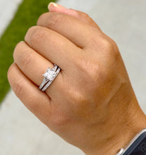 Load image into Gallery viewer, GIA Certified Natural Princess Cut Center And Round Cut Sides Diamonds Engagement Ring And Matching Band 14k White Gold Wedding Bridal 1.90
