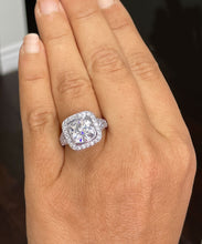 Load image into Gallery viewer, IGI Certified Cushion Cut Diamond And Round Cut Sides Bezel Engagement Ring Halo Bridal Ring Deco Wedding Ring 14k Solid White Gold 4.80ctw
