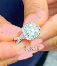 Load image into Gallery viewer, GIA Certified Natural Cushion Cut And Round Cut Sides Diamond Engagement Ring 14k Solid White Gold Halo Twisted Shank Wedding Ring 2.35ctw
