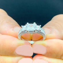 Load image into Gallery viewer, Princess And Round Cut Diamond Engagement Ring Antique Style Set In IGI Certified 14k Solid White Gold Wedding Ring Three Stone Style 1.60ct
