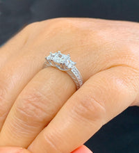 Load image into Gallery viewer, GIA Certified Natural Princess And Round Cut Diamond Engagement Ring Antique Style 14k Solid White Gold Wedding Ring Three Stone Style 1.50
