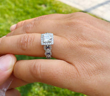 Load image into Gallery viewer, GIA Certified Natural Round Cut Diamonds And Sapphire Halo Style Engagement Ring 14K Solid White Gold Bridal Wedding Ring Twisted Shank 2.00
