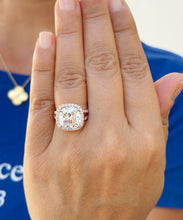 Load image into Gallery viewer, Cushion Cut Moissanite And Round Cut Sides Engagement Ring Halo Style Split Shank Wedding Ring Set In 14k Solid Rose Gold Bridal Ring 7.70ct
