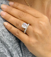 Load image into Gallery viewer, Square Cushion Cut Moissanite And Round Cut Sides Engagement Ring And Matching Band Set In 14k Solid Yellow Gold Wedding Bridal Set 6.00ctw

